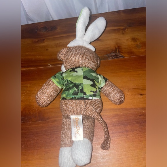 Dan Dee Camo Sock Monkey Rabbit Doll Brown 12" Ears Shark Green Shirt Easter - Picture 6 of 10